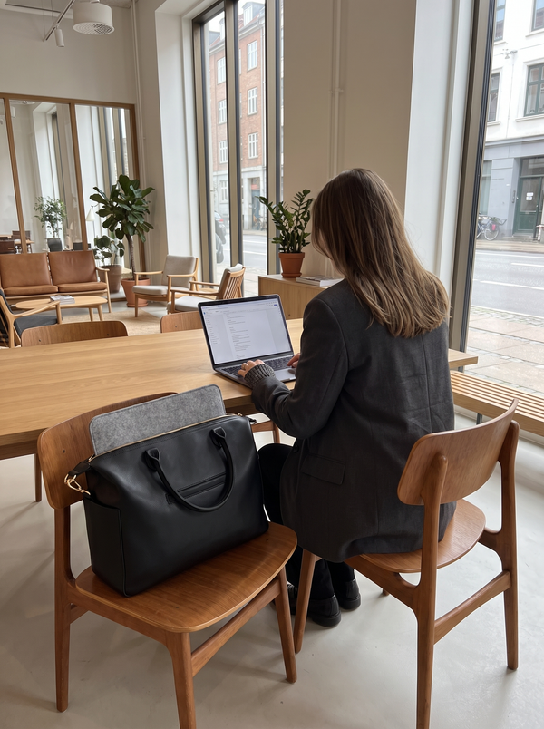 Sort VIKA Diaper Bag med laptop på kontoret