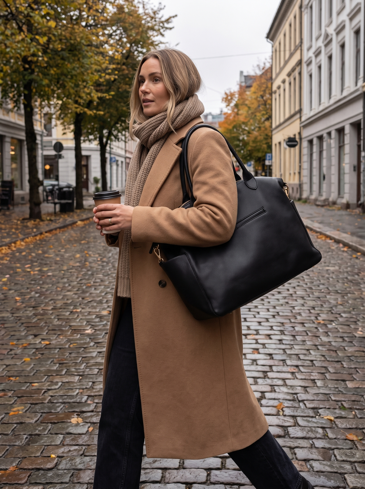 Kvinde med sort VIKA Diaper Bag over skulderen